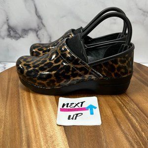 Dansko Womens Black Brown Leopard Print Slip On Clog Shoes Size EUR 37 US 6.5-7